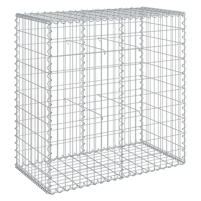 Furnicato Gabione - 100 x 50 x 100 cm, Metall, Maschenbreite: 50 mm, Maschenhöhe: 100 mm - Rechteckiger Gabionenkorb aus silbernem Drahtgeflecht mit Innenteilern und Sicherungshaken.