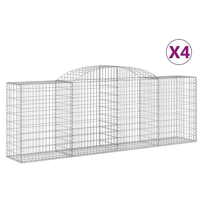Furnicato Gabione - 50 x 300 x 120 cm, Metall, Maschenbreite: 50 mm, Maschenhöhe: 100 mm - Set aus 4 Metallgitter-Gabionenkörben mit gewölbtem Oberteil, für Stützmauern oder Landschaftsgestaltung.