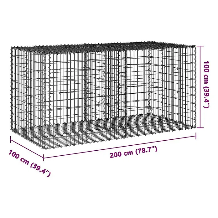 Furnicato Gabione - 200 x 100 x 100 cm, Metall, Maschenbreite: 50 mm, Maschenhöhe: 100 mm - Rechteckiger Gabionenkorb aus dunklem Drahtgeflecht mit Trennwänden, 200x100x100 cm.
