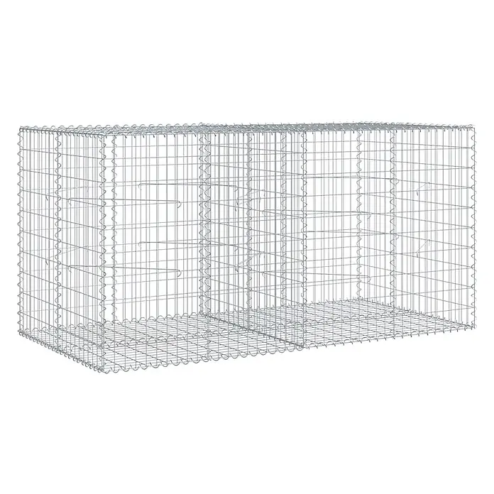 Furnicato Gabione - 200 x 100 x 100 cm, Metall, Maschenbreite: 50 mm, Maschenhöhe: 100 mm - Leerer, rechteckiger Gabionenkorb aus silbernem Drahtgeflecht, bereit zum Befüllen mit Steinen.
