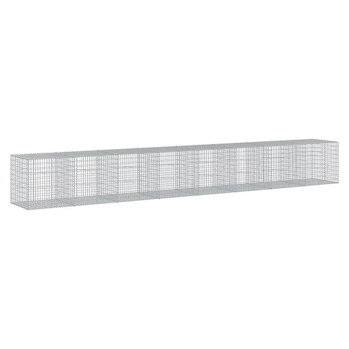 Furnicato Gabione - 800 x 100 x 100 cm, Metall, Maschenbreite: 50 mm, Maschenhöhe: 100 mm - Langes, rechteckiges Gabionen-Drahtgitter mit Innenteilern, silbergraues Metall.