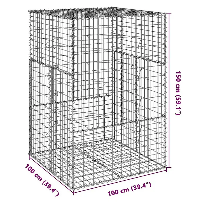 Furnicato Gabione - 100 x 100 x 150 cm, Metall, Maschenbreite: 50 mm, Maschenhöhe: 100 mm - Rechteckiger Gabionenkorb aus Metalldrahtgeflecht, 100x100x150 cm.