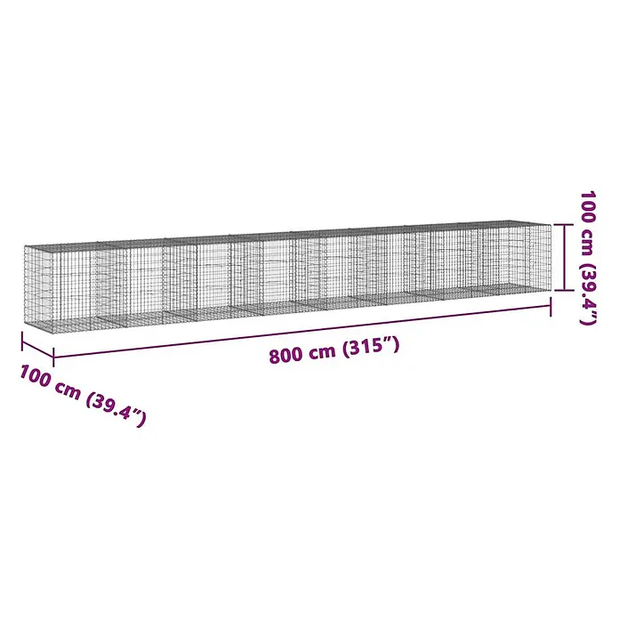 Furnicato Gabione - 800 x 100 x 100 cm, Metall, Maschenbreite: 50 mm, Maschenhöhe: 100 mm - Langes Drahtgittergehege für Tiere, 800x100x100 cm.