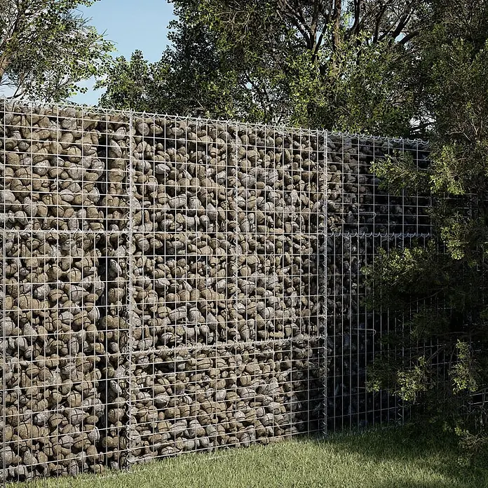 Furnicato Gabione - 100 x 100 x 150 cm, Metall, Maschenbreite: 50 mm, Maschenhöhe: 100 mm - Gabionenwand aus Drahtgitter und Natursteinen, als Gartenzaun zwischen Bäumen und Rasen.