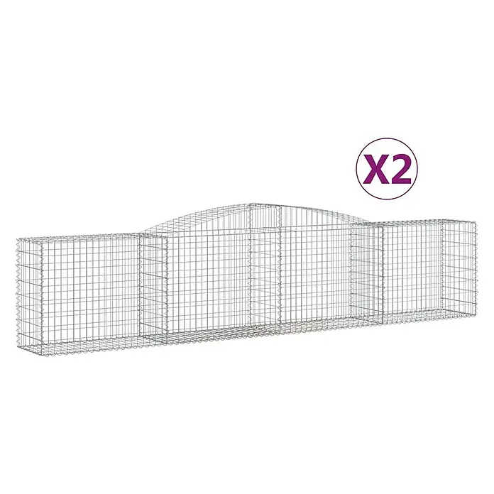 Furnicato Gabione - 100 x 400 x 50 cm, Metall, Maschenbreite: 50 mm, Maschenhöhe: 100 mm - Zwei graue Drahtgitter-Gabionenkörbe mit rechteckigem Boden und gewölbter Oberseite für Gartenmauern.