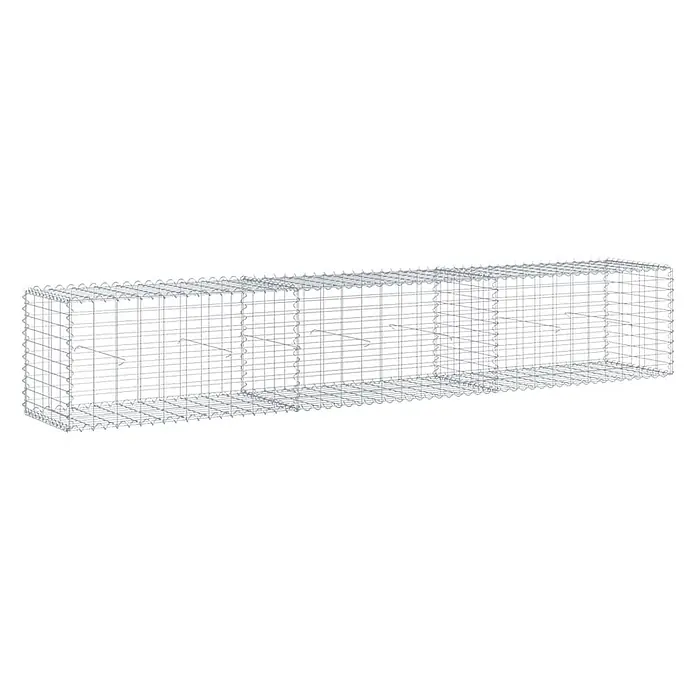 Furnicato Gabione - 300 x 50 x 50 cm, Metall, Maschenbreite: 50 mm, Maschenhöhe: 100 mm - Rechteckiger Gabionenkorb aus silbernem Drahtgeflecht mit Innenfächern und Verbindungsdrähten.