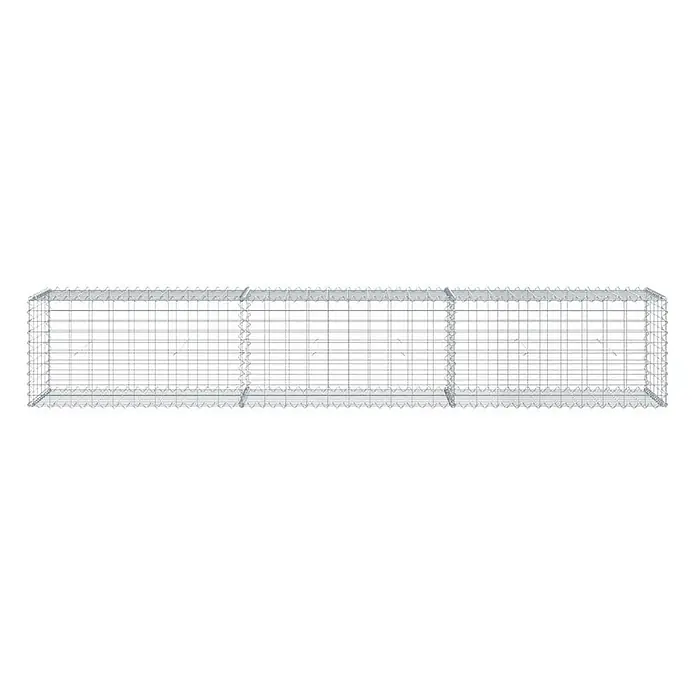 Furnicato Gabione - 300 x 50 x 50 cm, Metall, Maschenbreite: 50 mm, Maschenhöhe: 100 mm - Ein leerer rechteckiger Gabionenkorb aus grauem Drahtgeflecht mit inneren Trennwänden.