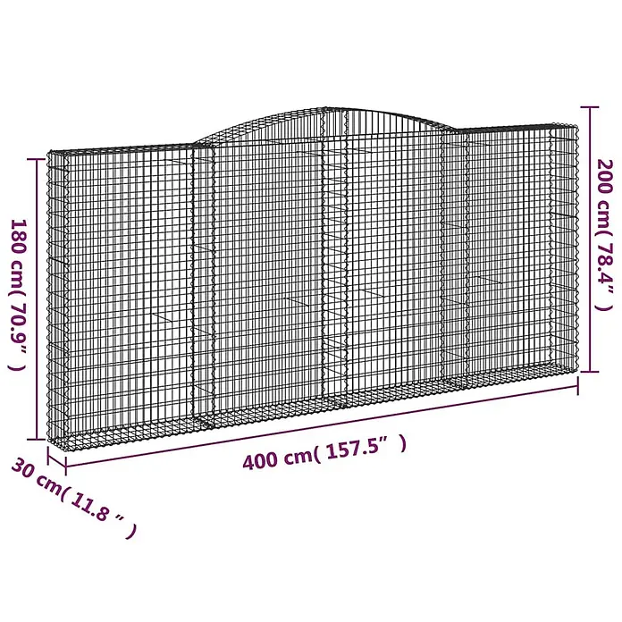 Furnicato Gabione - 200 x 400 x 30 cm, Metall, Maschenbreite: 50 mm, Maschenhöhe: 100 mm - Schwarze Drahtgitter-Gabionenwand mit angegebenen Maßen.