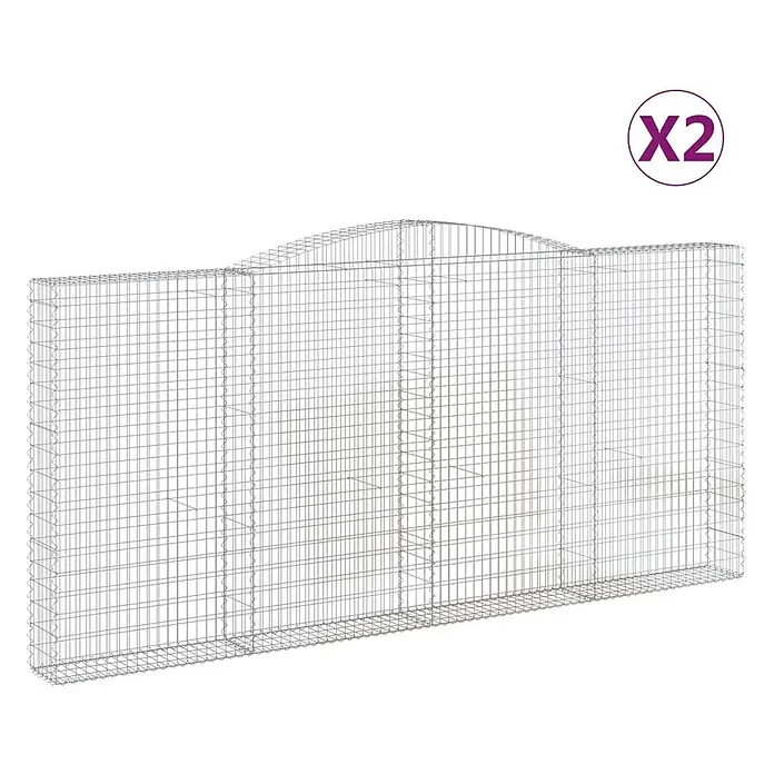 Furnicato Gabione - 200 x 400 x 30 cm, Metall, Maschenbreite: 50 mm, Maschenhöhe: 100 mm - Set aus zwei Gabionenkörben aus Metallgitter mit geschwungener Oberseite für die Gartengestaltung.