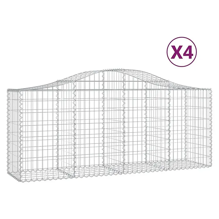 Furnicato Gabione - 100 x 200 x 50 cm, Metall, Maschenbreite: 50 mm, Maschenhöhe: 100 mm - Silberner Drahtgitter-Gabionenkorb mit gewelltem Oberteil, 4er-Set.