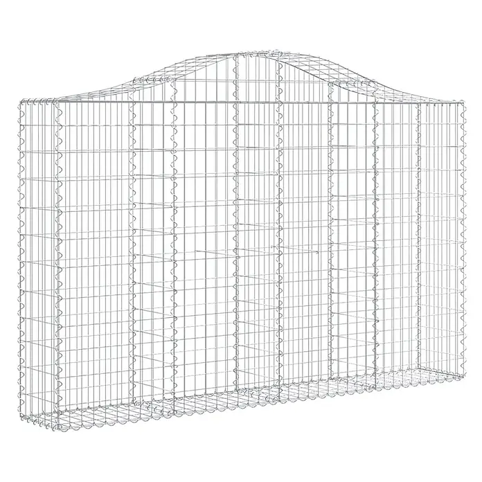 Furnicato Gabione - 30 x 200 x 140 cm, Metall, Maschenbreite: 50 mm, Maschenhöhe: 100 mm - Gabionenkorb aus silbernem Metalldraht mit gewölbter Oberseite für den Gartenbau.