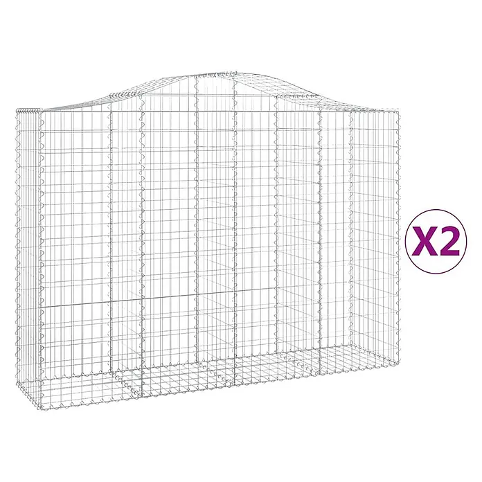 Furnicato Gabione - 50 x 200 x 160 cm, Metall, Maschenbreite: 50 mm, Maschenhöhe: 100 mm - Hellgrauer Drahtgeflecht-Gabionenkorb mit gebogener Oberseite, im Zweier-Set (X2), für dekorative oder Stützmauern.