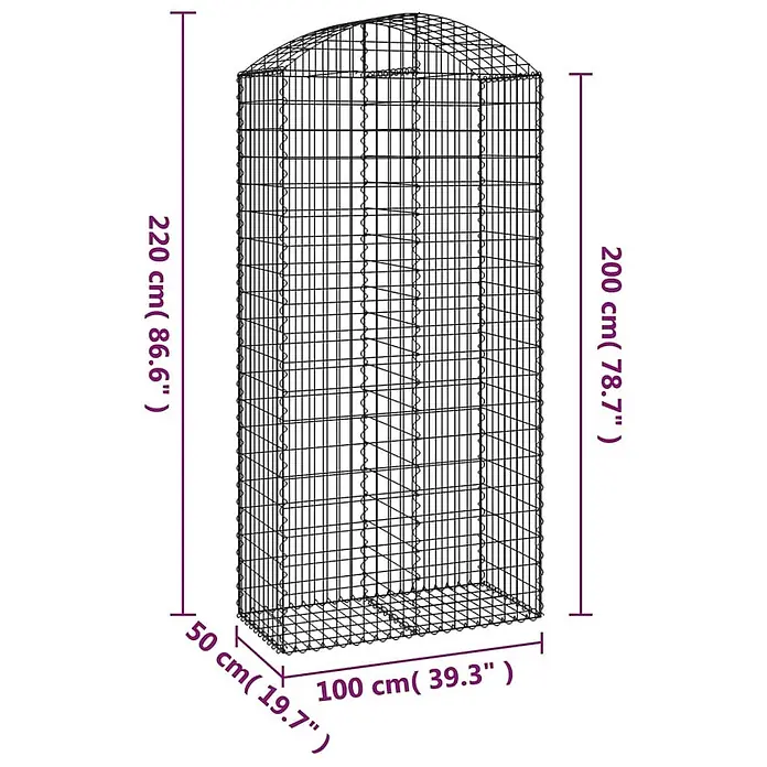 Furnicato Gabione - 50 x 100 x 220 cm, Metall, Maschenbreite: 50 mm, Maschenhöhe: 100 mm - Drahtgitter-Gabionenkorb mit gewölbtem Deckel für Mauerbau oder Gartengestaltung.