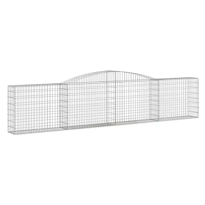 Furnicato Gabione - 100 x 400 x 30 cm, Metall, Maschenbreite: 50 mm, Maschenhöhe: 100 mm - Graue Gabionenwand aus verzinktem Drahtgeflecht mit einem dekorativen gewölbten Oberteil in der Mitte.