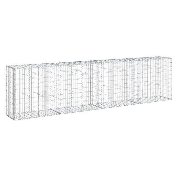 Furnicato Gabione - 400 x 50 x 100 cm, Metall, Maschenbreite: 50 mm, Maschenhöhe: 100 mm - Leerer, rechteckiger Gabionenkorb aus grauem verzinktem Drahtgeflecht mit Innenunterteilungen.