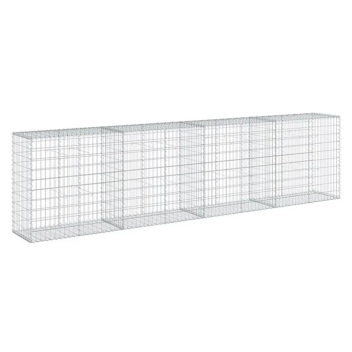 Furnicato Gabione - 400 x 50 x 100 cm, Metall, Maschenbreite: 50 mm, Maschenhöhe: 100 mm - Leerer rechteckiger Gabionenkorb aus grauem Metallgeflecht mit internen Verstrebungen.