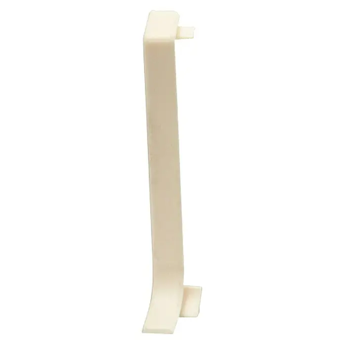 LOGOCLIC Endkappe - Ahorn, 4 Stk., Geeignet für: Hartschaum-Sockelleisten - Nahaufnahme einer beigen Leiste mit einer kleinen Lasche an jedem Ende, die zur Befestigung dient. Ideal für Renovierungen.