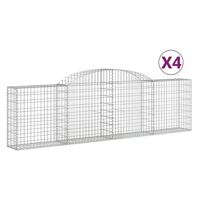 Furnicato Gabione - 30 x 300 x 100 cm, Metall, Maschenbreite: 50 mm, Maschenhöhe: 100 mm - Satz von 4 gewölbten Drahtgitter-Gabionenkörben.