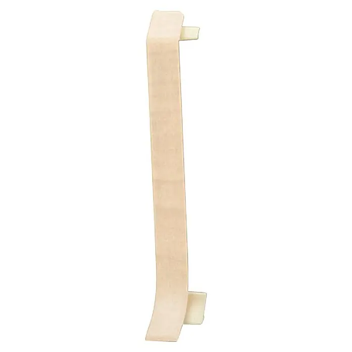 LOGOCLIC Endkappe - Buche Hell, 4 Stk., Geeignet für: Hartschaum-Sockelleisten - Nahaufnahme des beigen Griffleistenprofils für Schranktüren. Das Möbelprofil ist minimalistisch und modern designt und verleiht dem Raum eine elegante Note.