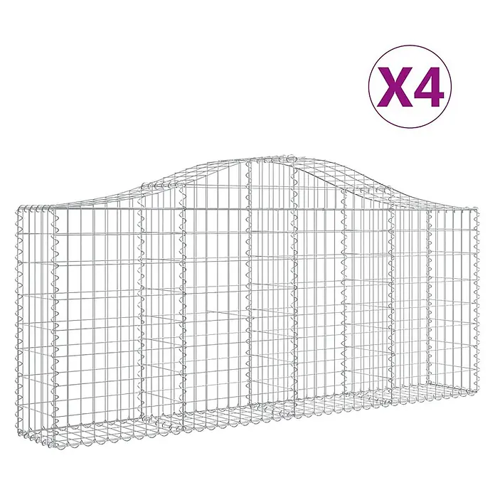 Furnicato Gabione - 30 x 200 x 100 cm, Metall, Maschenbreite: 50 mm, Maschenhöhe: 100 mm - Gabionenkorb aus silbernem Metalldraht mit welligem Oberrand für die Gartengestaltung.