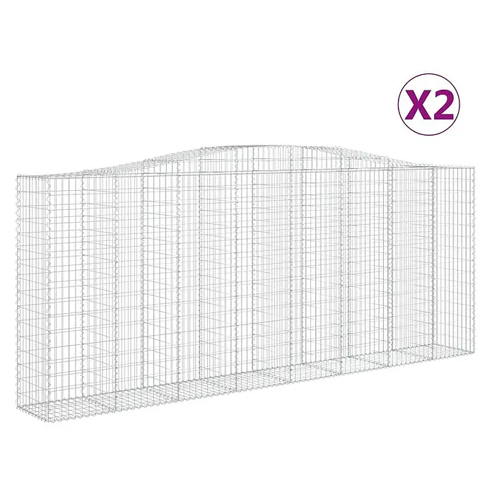 Furnicato Gabione - 180 x 400 x 50 cm, Metall, Maschenbreite: 50 mm, Maschenhöhe: 100 mm - Zwei Gabionenkörbe aus silbernem Drahtgeflecht mit gewellten Oberseiten.