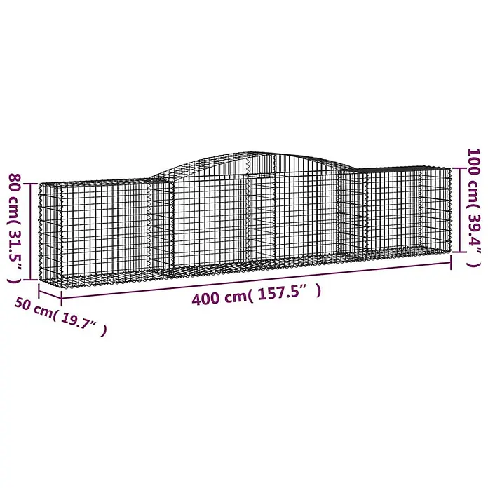 Furnicato Gabione - 100 x 400 x 50 cm, Metall, Maschenbreite: 50 mm, Maschenhöhe: 100 mm - Langes schwarzes Drahtgeflecht-Gehege, 400 cm lang, mit hohem gewölbten Dachbereich.