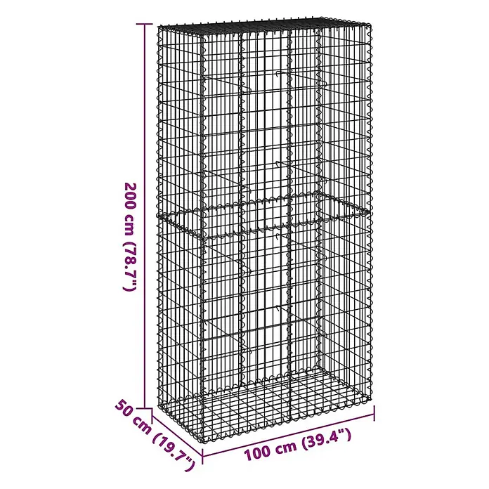 Furnicato Gabione - 100 x 50 x 200 cm, Metall, Maschenbreite: 50 mm, Maschenhöhe: 100 mm - Schwarzer Drahtgeflecht-Gabionenkasten, 200 x 100 x 50 cm.