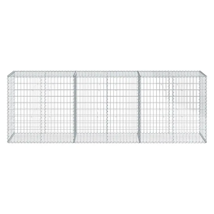 Furnicato Gabione - 300 x 50 x 100 cm, Metall, Maschenbreite: 50 mm, Maschenhöhe: 100 mm - Rechteckiger Gabionenkorb aus Drahtgeflecht mit drei Innenfächern, silbergrau.