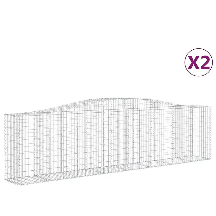 Furnicato Gabione - 120 x 400 x 50 cm, Metall, Maschenbreite: 50 mm, Maschenhöhe: 100 mm - Zwei silberne Gabionenkörbe aus Drahtgeflecht mit gewellter Oberkante.