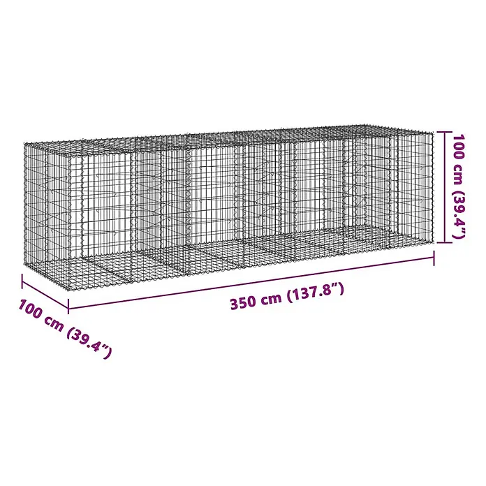 Furnicato Gabione - 350 x 100 x 100 cm, Metall, Maschenbreite: 50 mm, Maschenhöhe: 100 mm - Langer, rechteckiger Gabionenkorb aus Drahtgeflecht mit den Maßen 350x100x100 cm.