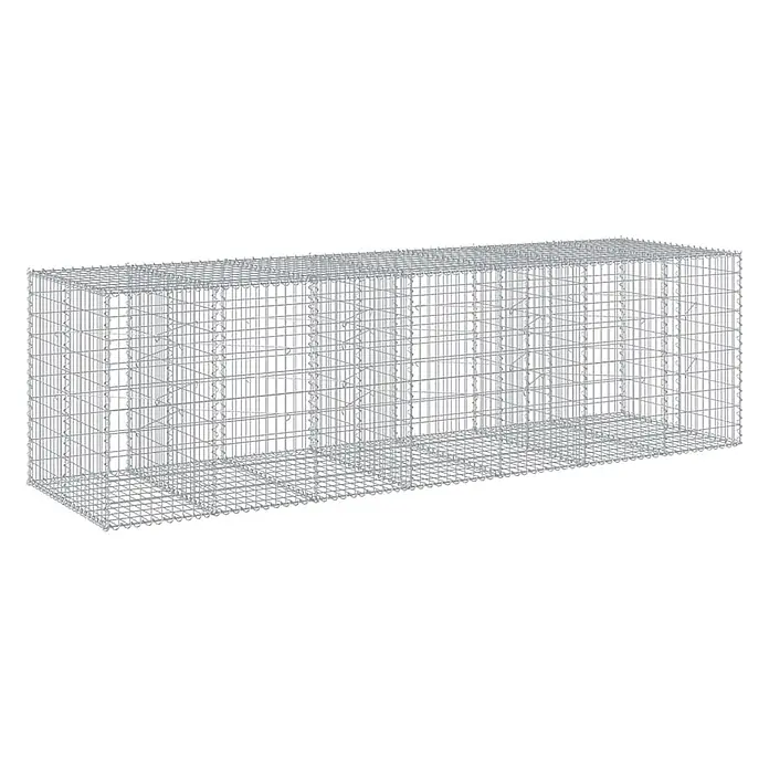 Furnicato Gabione - 350 x 100 x 100 cm, Metall, Maschenbreite: 50 mm, Maschenhöhe: 100 mm - Silbergrauer rechteckiger Drahtgitter-Gabionenkorb mit Innenfächern.