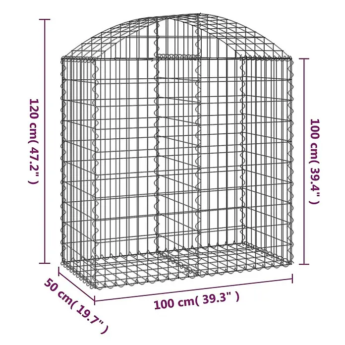 Furnicato Gabione - 50 x 100 x 120 cm, Metall, Maschenbreite: 50 mm, Maschenhöhe: 100 mm - Drahtgitter-Gabionenkorb mit gewölbter Oberseite, Maße 100x50x120 cm.