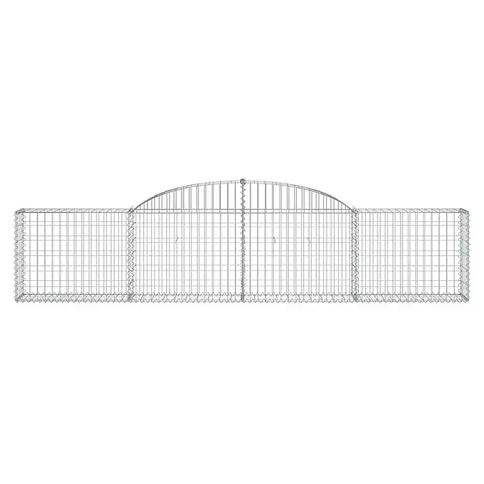 Furnicato Gabione - 30 x 300 x 80 cm, Metall, Maschenbreite: 50 mm, Maschenhöhe: 100 mm - Gabionenwand aus silbernem Drahtgeflecht mit gewölbtem Mittelteil.
