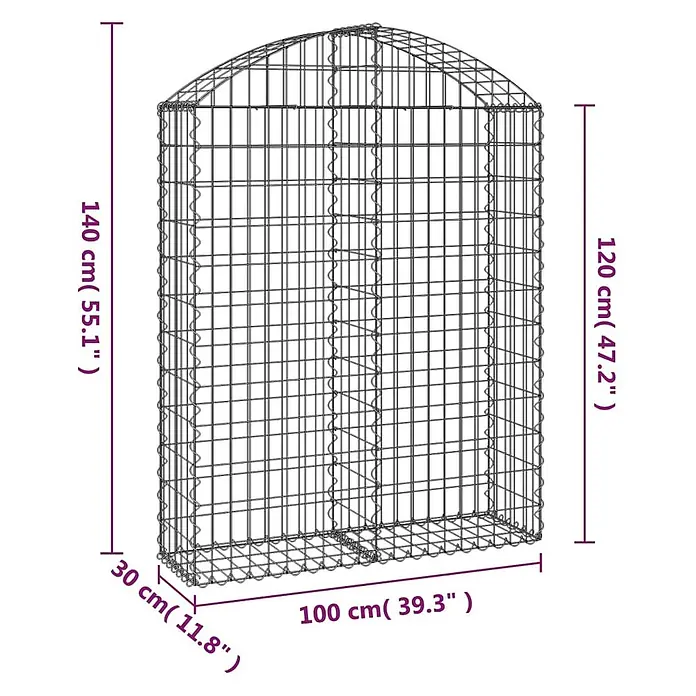 Furnicato Gabione - 30 x 100 x 140 cm, Metall, Maschenbreite: 50 mm, Maschenhöhe: 100 mm - Gabione aus Drahtgeflecht mit gewölbter Oberseite für Garten oder Dekoration.