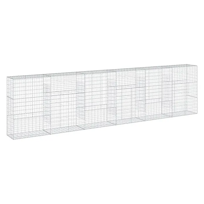Furnicato Gabione - 600 x 50 x 150 cm, Metall, Maschenbreite: 50 mm, Maschenhöhe: 100 mm - Langes rechteckiges Drahtgitter-Gabionenkorb in Grau mit internen Trennwänden.