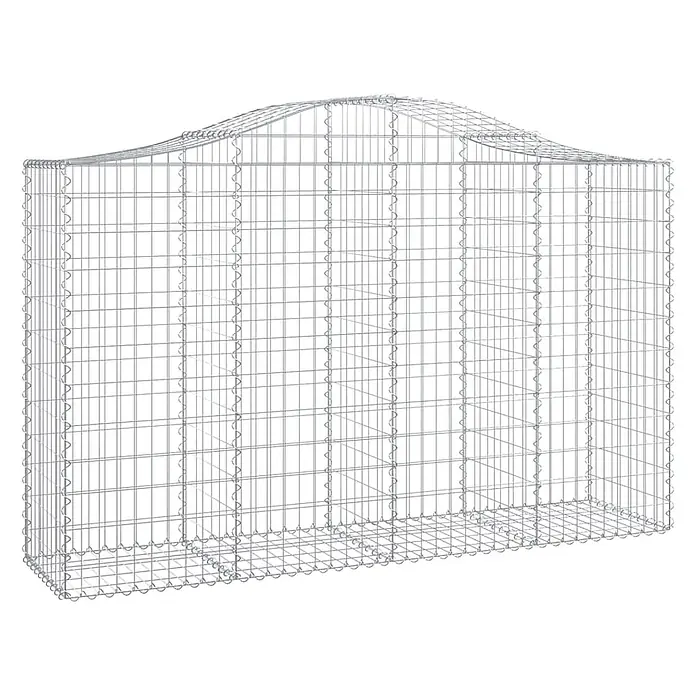 Furnicato Gabione - 50 x 200 x 140 cm, Metall, Maschenbreite: 50 mm, Maschenhöhe: 100 mm - Gabionenkorb aus silbernem Drahtgeflecht mit gewölbter Oberseite.