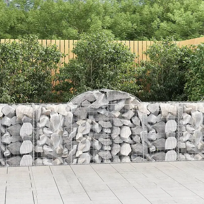 Furnicato Gabione - 50 x 200 x 100 cm, Metall, Maschenbreite: 50 mm, Maschenhöhe: 100 mm - Graue Gabionenwand aus Steinen, eine dekorative und funktionale Begrenzung für Außenbereiche.