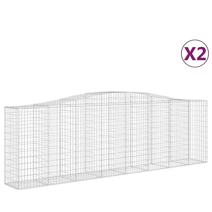 Furnicato Gabione - 50 x 400 x 140 cm, Metall, Maschenbreite: 50 mm, Maschenhöhe: 100 mm - Zwei silberfarbene Drahtgitter-Gabionenkörbe mit gewellter Oberkante.