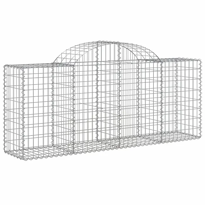 Furnicato Gabione - 50 x 200 x 100 cm, Metall, Maschenbreite: 50 mm, Maschenhöhe: 100 mm - Gabionenkorb aus silbernem Metalldraht mit rechteckigem Boden und gewölbtem Mittelteil, bereit zum Befüllen.
