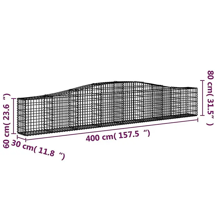 Furnicato Gabione - 30 x 400 x 80 cm, Metall, Maschenbreite: 50 mm, Maschenhöhe: 100 mm - Autoform-Drahtgeflecht-Gabionen, 400 cm lang, 30 cm breit, 60-80 cm hoch.