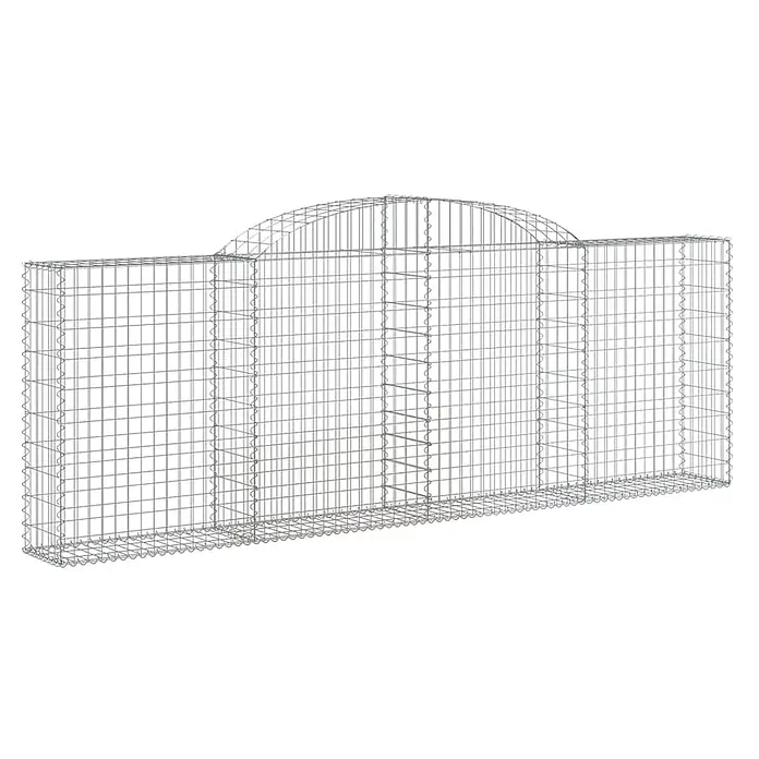 Furnicato Gabione - 30 x 300 x 120 cm, Metall, Maschenbreite: 50 mm, Maschenhöhe: 100 mm - Silberner Drahtgeflecht-Gabionenkäfig, rechteckig mit mittigem Bogen, für Gartenmauern.