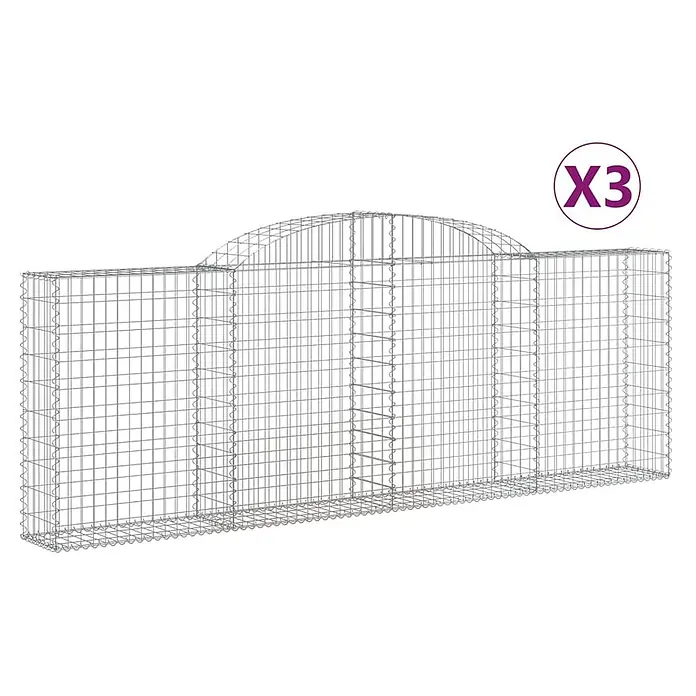 Furnicato Gabione - 30 x 300 x 120 cm, Metall, Maschenbreite: 50 mm, Maschenhöhe: 100 mm - Set aus 3 Gabionenkörben aus Metalldrahtgeflecht mit gewölbter Oberseite.