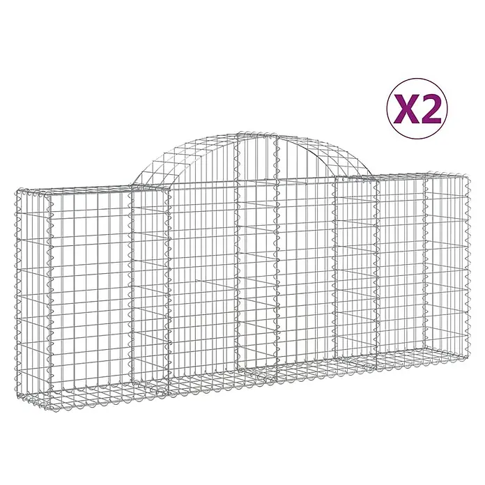 Furnicato Gabione - 100 x 200 x 30 cm, Metall, Maschenbreite: 50 mm, Maschenhöhe: 100 mm - Grauer Drahtgitter-Gabionenkorb mit rechteckigem Unterteil und gewölbtem Oberteil. Ein 'X2'-Etikett weist auf ein Set von zwei hin.