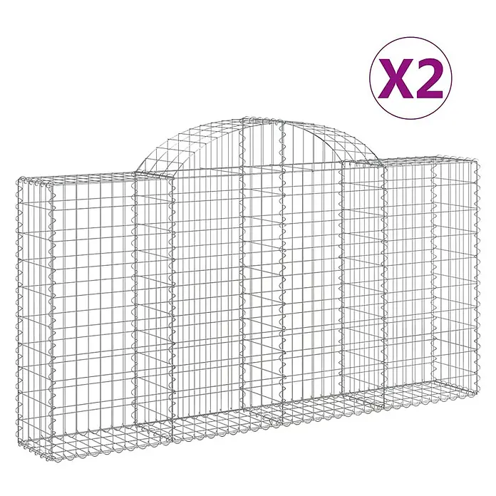 Furnicato Gabione - 120 x 200 x 30 cm, Metall, Maschenbreite: 50 mm, Maschenhöhe: 100 mm - Zwei silberne Metall-Gabionenkörbe mit gewölbter Oberseite, für Landschaftsgestaltung oder Bau.