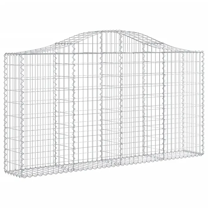 Furnicato Gabione - 30 x 200 x 120 cm, Metall, Maschenbreite: 50 mm, Maschenhöhe: 100 mm - Silberfarbener Drahtgeflecht-Gabionenkorb, rechteckig mit gewölbter Oberseite, ideal für Gartenmauern und Landschaftsbau.