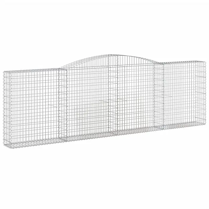 Furnicato Gabione - 140 x 400 x 30 cm, Metall, Maschenbreite: 50 mm, Maschenhöhe: 100 mm - Silbernes Drahtgitter-Gabionenwand mit einem gewölbten Oberteil.