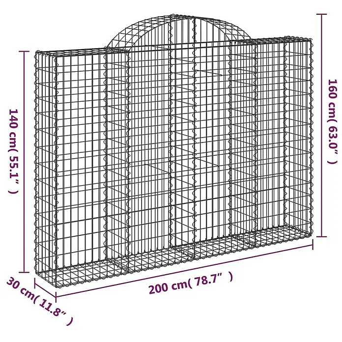 Furnicato Gabione - 160 x 200 x 30 cm, Metall, Maschenbreite: 50 mm, Maschenhöhe: 100 mm - Gabion aus Drahtgitter mit einer flachen Oberseite und einer gewölbten Oberseite.