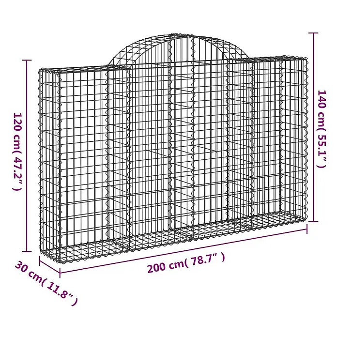 Furnicato Gabione - 140 x 200 x 30 cm, Metall, Maschenbreite: 50 mm, Maschenhöhe: 100 mm - Drahtgeflecht-Gabionenwand mit gewölbter Oberseite, 200 cm lang, 30 cm tief und bis zu 140 cm hoch.