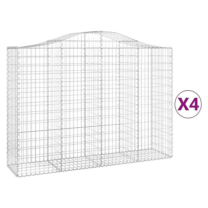 Furnicato Gabione - 50 x 200 x 160 cm, Metall, Maschenbreite: 50 mm, Maschenhöhe: 100 mm - Vier silberne Drahtgitter-Gabionen mit gebogener Oberseite.