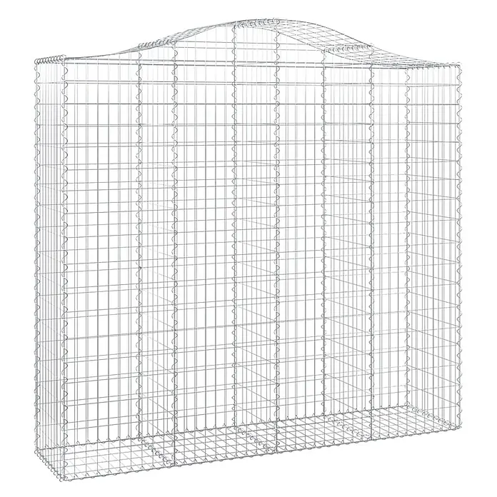 Furnicato Gabione - 50 x 200 x 200 cm, Metall, Maschenbreite: 50 mm, Maschenhöhe: 100 mm - Silberner Drahtgitter-Gabionenkorb mit gewölbter Oberseite, bereit zur Befüllung mit Steinen.